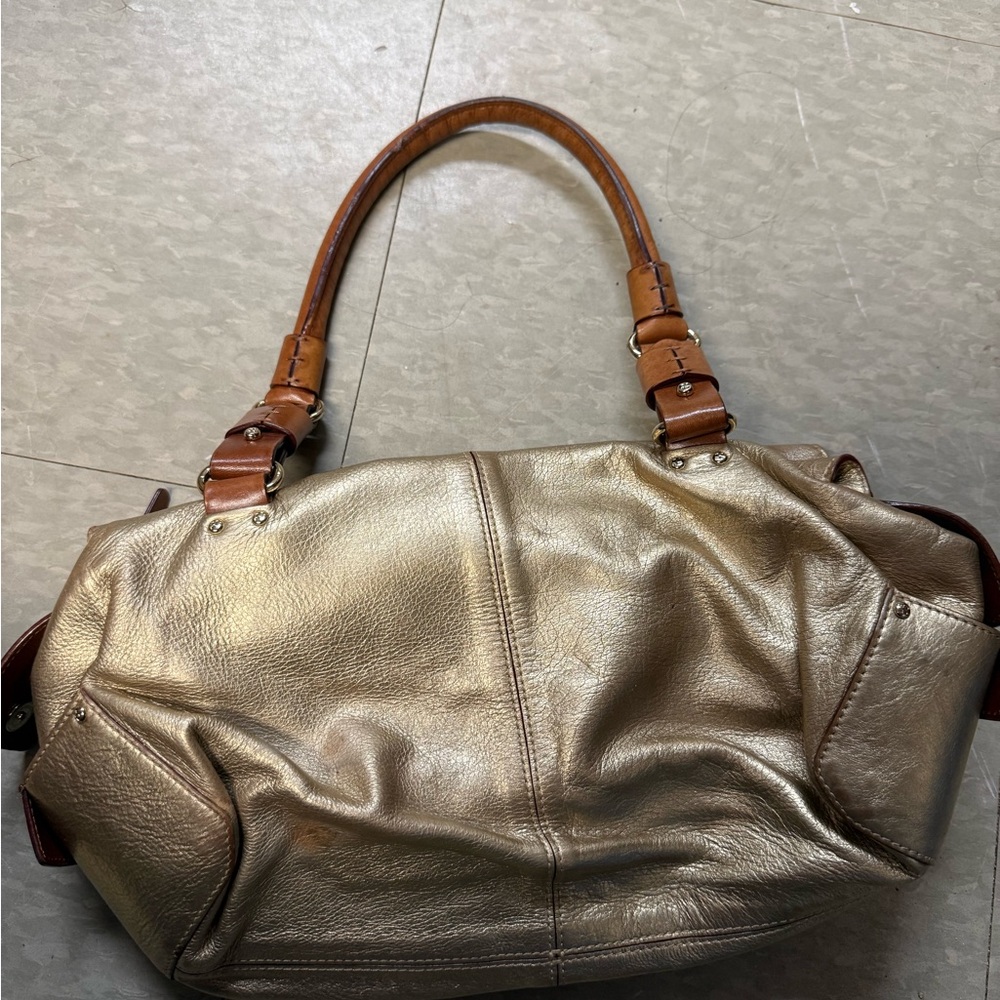 Kate Spade Vintage New York Gold Metallic Leather Satchel Bag - Picture 3 of 3